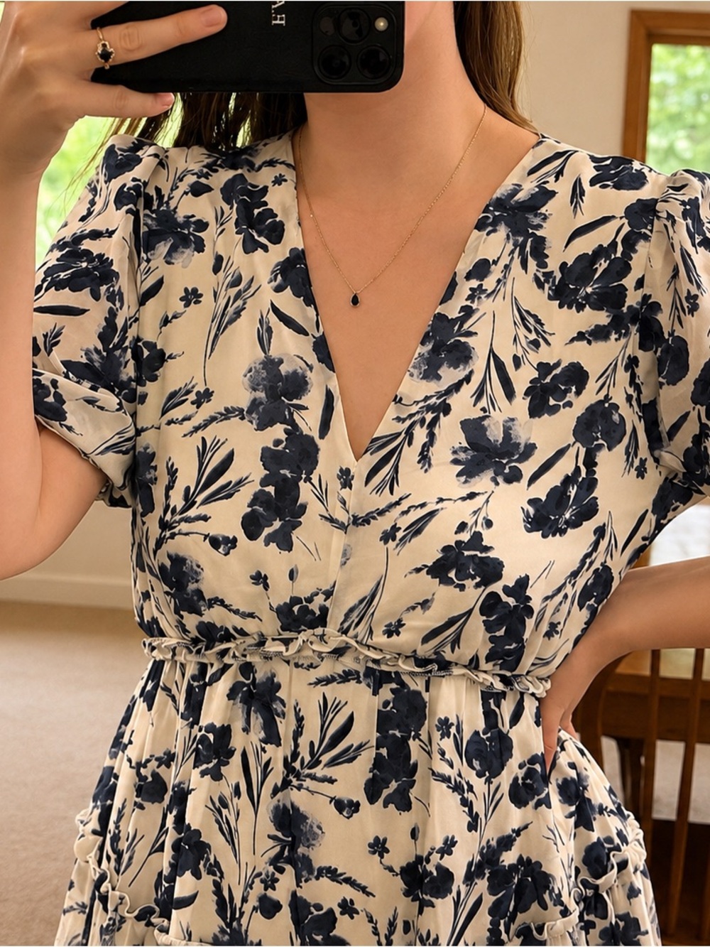 Simplee Apparel Cream Maxi Dress with Navy Floral Print - Picture 3 of 7